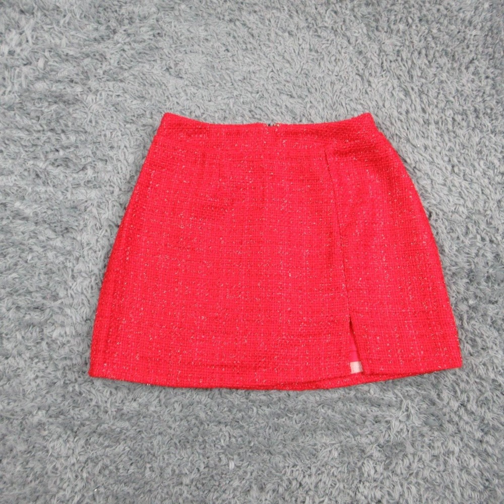 Francesca's Skirt Womens S Red Tweed A Line Short Lined Slit Glitter Zipper NWT